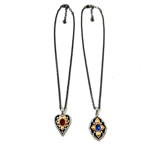 Brighton Monarch Necklaces Set of 2 Love Strength 18" Black Chains - Picture 4 of 10